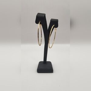 Gold Tone Glitter Hoop Dangle Earrings Lightweight Sparkle